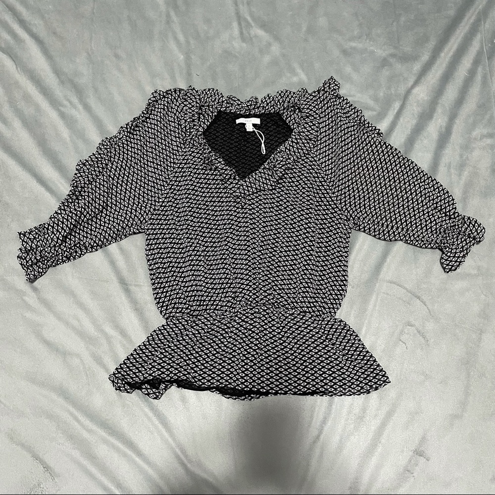 Joie Black White Zaida Ruffled Blouse NWOT Size S